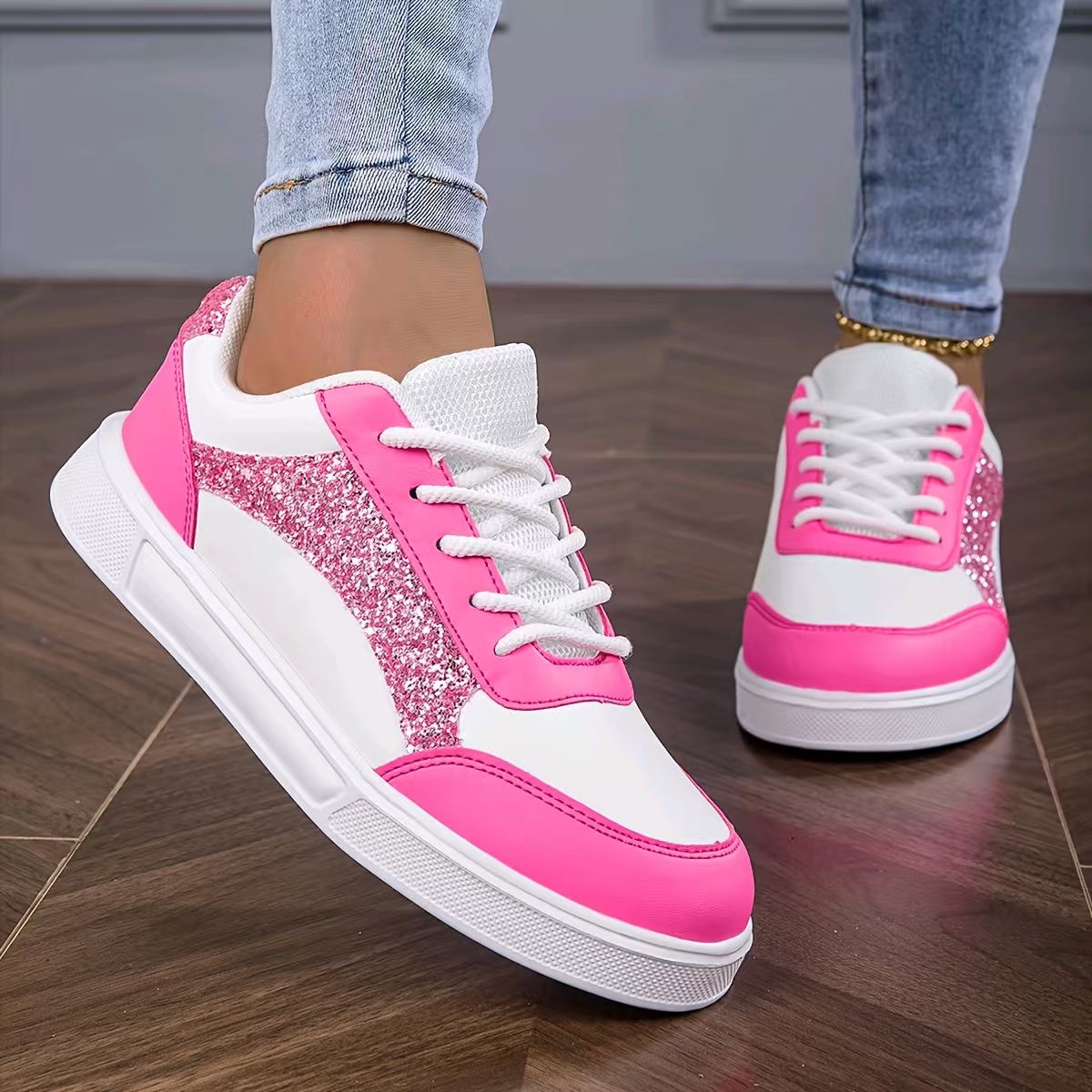 Women Glitter Skate Shoes Pink - White Sneaker Care Kit recension och pris